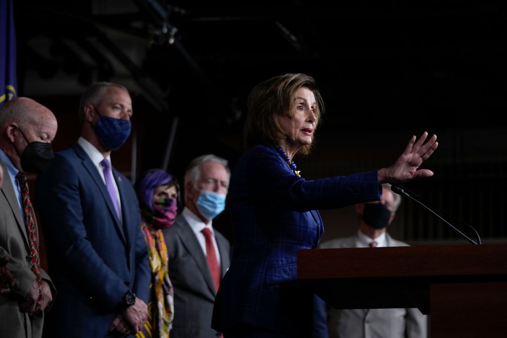 WASHINGTON, DC - JULY 30: Speaker of the House Nancy Pelosi (D-CA) speaks during a news conference on Capitol Hill July 30, 2021 in Washington, DC. Pelosi and House Democratic leadership held the news conference to highlight their legislative agenda. (Photo by Drew Angerer/Getty Images)