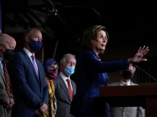 WASHINGTON, DC - JULY 30: Speaker of the House Nancy Pelosi (D-CA) speaks during a news conference on Capitol Hill July 30, 2021 in Washington, DC. Pelosi and House Democratic leadership held the news conference to highlight their legislative agenda. (Photo by Drew Angerer/Getty Images)