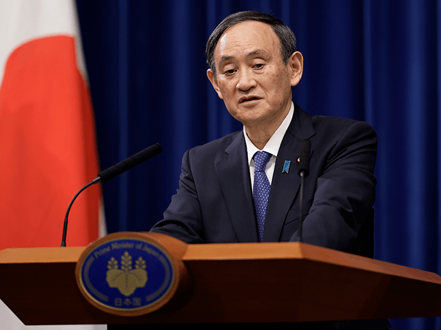 Yoshihide Suga, Japan's prime minister, speaks during a news conference at the prime minis