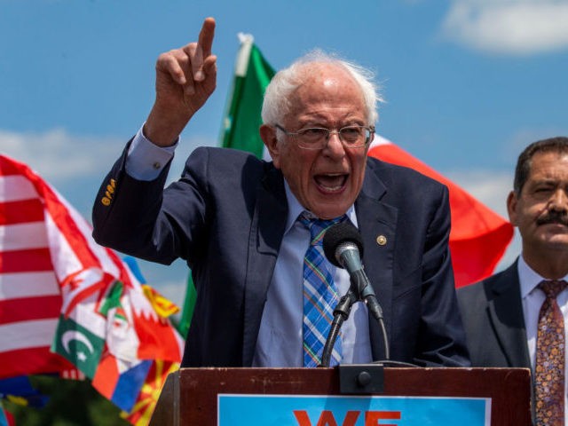 WASHINGTON, DC - JUNE 24: Sen. Bernie Sanders (I-VT) speaks to supporters of immigration reform as more than 5000 people descend on DC for #WeCantWait March to demand bold action from Congress on June 24, 2021 in Washington, DC. (Photo by Tasos Katopodis/Getty Images for Green New Deal Network)