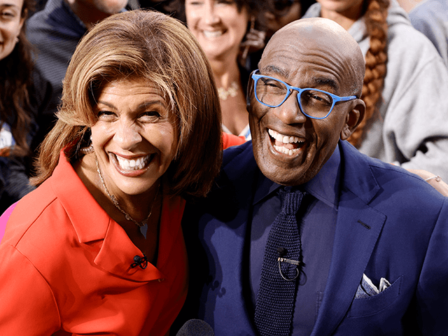 Hoda Kotb and Al Roker pose as H.E.R. performs on the Today Show at Rockefeller Plaza on June 25, 2021 in New York City. (Photo by Jamie McCarthy/Getty Images)
