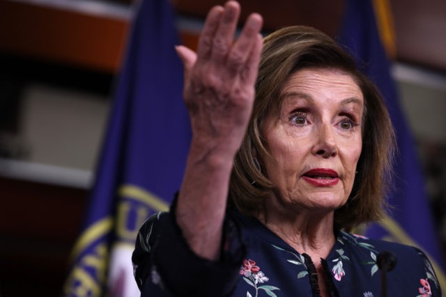WASHINGTON, DC - JULY 22: House Speaker Nancy Pelosi (D-CA) gestures during her weekly news conference at the Capitol building on July 22, 2021 in Washington, DC. Speaker Pelosi said that the House would not take up the bipartisan infrastructure bill until the Senate passed the reconciliation bill. (Photo by …