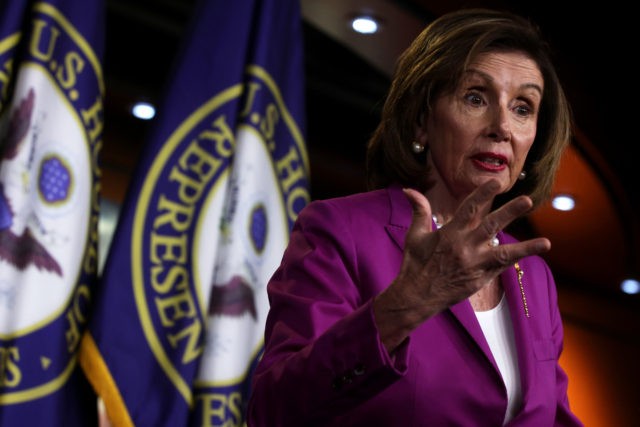 WASHINGTON, DC - JULY 28: U.S. Speaker of the House Rep. Nancy Pelosi (D-CA) speaks during a weekly news conference at the U.S. Capitol July 28, 2021 in Washington, DC. Speaker Pelosi discussed various topics including the new House face mask mandate for members and staff after new guidance issued …