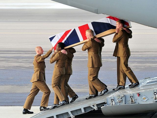 BRIZE NORTON, UNITED KINGDOM - OCTOBER 30: In this handout image supplied by the Ministry of Defence (MoD), the repatriation ceremony takes place for Corporal David O'Connor from 40 Commando Royal Marines and Corporal Channing Day from 3 Medical Regiment, at RAF Brize Norton on October 30, 2012 in United …