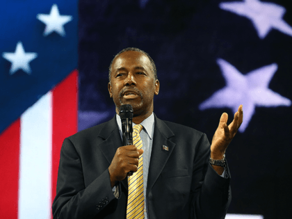 US Republican President candidate Dr. Ben Carson speaks at Liberty University, on November 11, 2015 in Lynchburg, Virginia. Today the US Secret Service has started protecting the former neurosurgeon who currently one of the leaders in the GOP primary field. (Photo by Mark Wilson/Getty Images)
