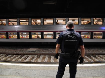 A member of the Ile de France region rail police is pictured at a subway station, on September 4, 2017 in Paris. / AFP PHOTO / ALAIN JOCARD (Photo credit should read ALAIN JOCARD/AFP via Getty Images)