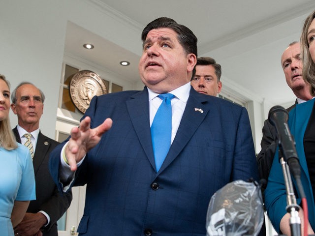 Governor JB Pritzker (C) of Illinois, speaks to the media, alongside Mayor Nan Whaley (R) of Dayton, Ohio, and Mayor Kate Gallego (L) of Phoenix, Arizona, outside of the West Wing of the White House in Washington, DC, July 14, 2021, after meeting with US President Joe Biden about the …