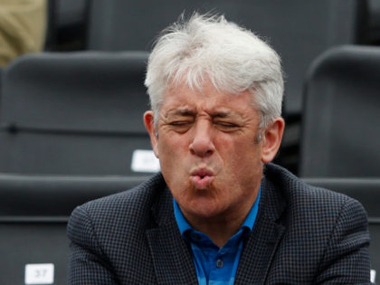 John Bercow, former Speaker of the House of Commons reacts as he watches Britain's Cameron Norrie and Italy's Matteo Berrettini during their men's singles final tennis match at the ATP Championships tournament at Queen's Club in west London on June 20, 2021. (Photo by Adrian DENNIS / AFP) (Photo by …