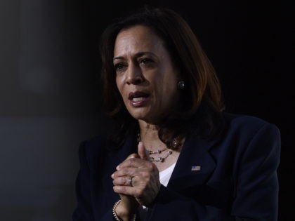 US Vice President Kamala Harris speaks during a press conference at El Paso International Airport, on June 25, 2021 in El Paso, Texas. - Vice President Kamala Harris on Friday, visited a Customs and Border Protection processing facility, and met with advocates and NGOs. (Photo by Patrick T. FALLON / …