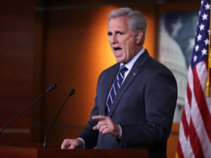 WASHINGTON, DC - JUNE 13: House Minority Leader Kevin McCarthy (R-CA) holds his weekly news conference at the U.S. Capitol June 13, 2019 in Washington, DC. In the wake of remarks by President Donald Trump that he would accept compromising information about a political opponent from a foreign power, McCarthy …