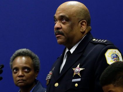 CHICAGO, IL - NOVEMBER 07: Chicago Police Department Superintendent Eddie Johnson announces his retirement during a news conference with Mayor Lori Lightfoot and members of his family at the Chicago Police Department's headquarters November 7, 2019 in Chicago, Illinois. Johnson who will retire at the end of the year was …