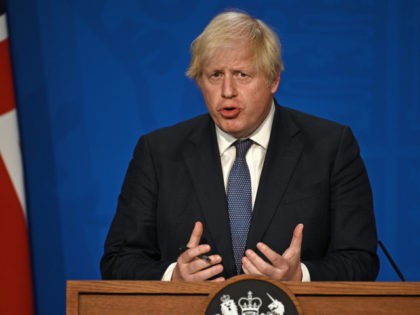 LONDON, ENGLAND - JULY 12: British Prime Minister Boris Johnson gives an update on relaxing restrictions imposed on the country during the coronavirus covid-19 pandemic at a virtual press conference inside the Downing Street Briefing Room on July 12, 2021 in London, England. The government plans to end most Covid-19 …