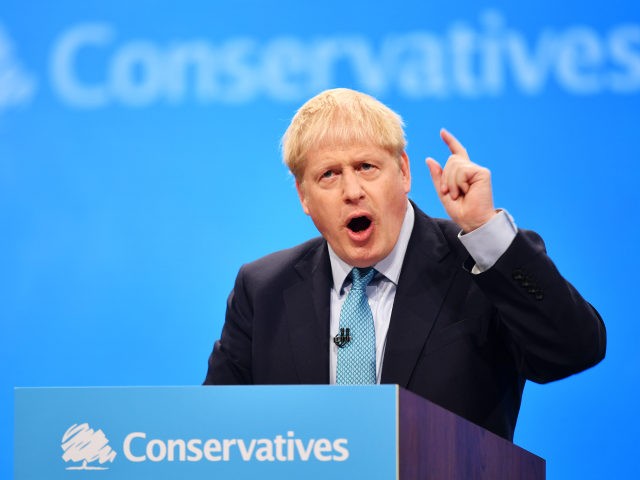 MANCHESTER, ENGLAND - OCTOBER 02: Prime Minister Boris Johnson delivers his keynote speech