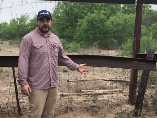Rancher Brian King along damaged fence on his ranch near the Texas border with Mexico. (Vi