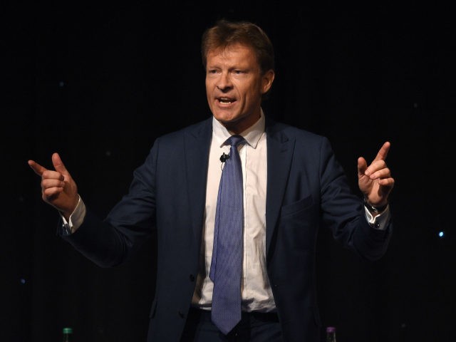 Vice-chair of the Leave Means Leave campaign, Richard Tice speaks during a 'Save Brexit' rally organised by the Leave Means Leave campaign in Bolton, north west England on September 22, 2018. (Photo by Oli SCARFF / AFP) (Photo credit should read OLI SCARFF/AFP via Getty Images)