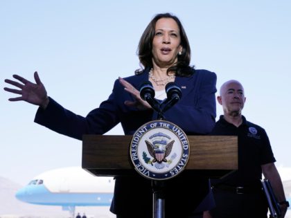 Vice President Kamala Harris talks to the media, Friday, June 25, 2021, after her tour of the U.S. Customs and Border Protection Central Processing Center in El Paso, Texas. Harris visited the U.S. southern border as part of her role leading the Biden administration's response to a steep increase in …