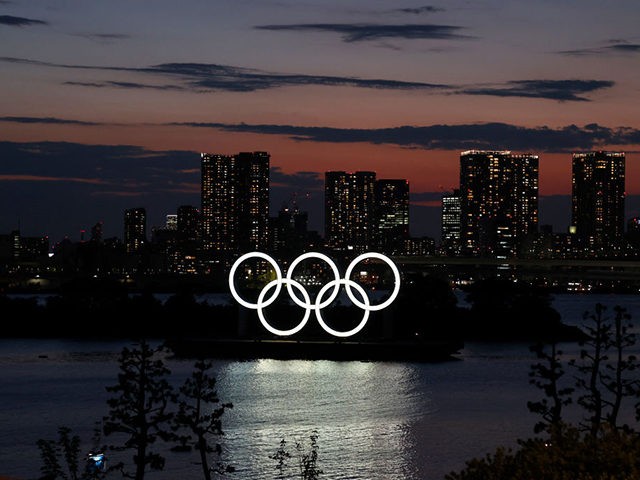 TOKYO, JAPAN - JULY 19: The Olympic Rings are displayed by the Odaiba Marine Park Olympic venue ahead of the Tokyo 2020 Olympic Games on July 19, 2021 in Tokyo, Japan. (Photo by Toru Hanai/Getty Images)