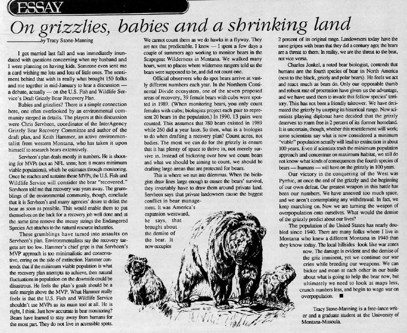 "On grizzlies, babies and a shrinking land" by Tracy Stone-Manning. (High Country News)