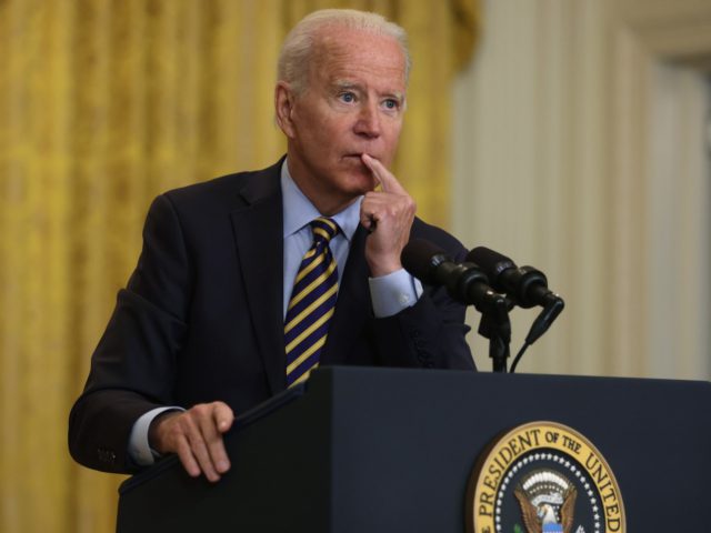 WASHINGTON, DC - JULY 08: U.S. President Joe Biden speaks during an East Room event on troop withdrawal from Afghanistan at the White House July 8, 2021 in Washington, DC. President Biden spoke on the current situation and the role of the U.S. going forward in Afghanistan after he had …