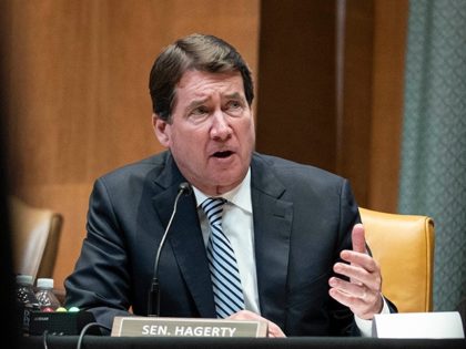 Sen. Bill Hagerty, R-Tenn., questions FBI Director Christopher Wray as he testifies before the Senate Appropriations Subcommittee on Commerce, Justice, Science, and Related Agencies on Capitol Hill in Washington, Wednesday, June 23, 2021. (Sarah Silbiger/Pool via AP)