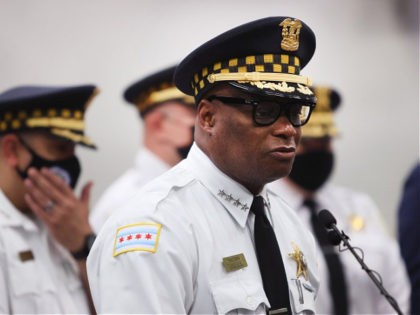 CHICAGO, ILLINOIS - JULY 13: Chicago Police Superintendent David Brown holds a press conference where he vowed to step up measures to curb gun violence following yesterday's meeting with President Joe Biden at the White House on July 13, 2021 in Chicago, Illinois. During his visit to the White House, …