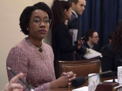 US Congresswoman Lauren Underwood (L), D-IL, listens as Homeland Security Secretary Kirstjen Nielsen testifies before the House Homeland Security Committee on border security on Capitol Hill in Washington, DC, March 6, 2019. (Photo by Jim WATSON / AFP) (Photo credit should read JIM WATSON/AFP via Getty Images)
