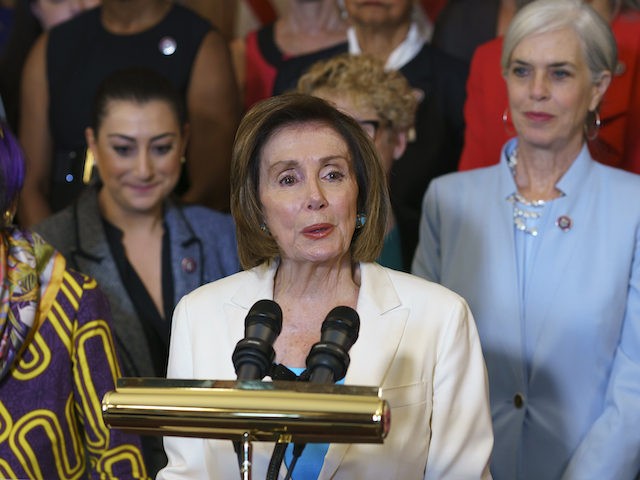 Speaker of the House Nancy Pelosi, D-Calif., talks at a news conference with the Democrati