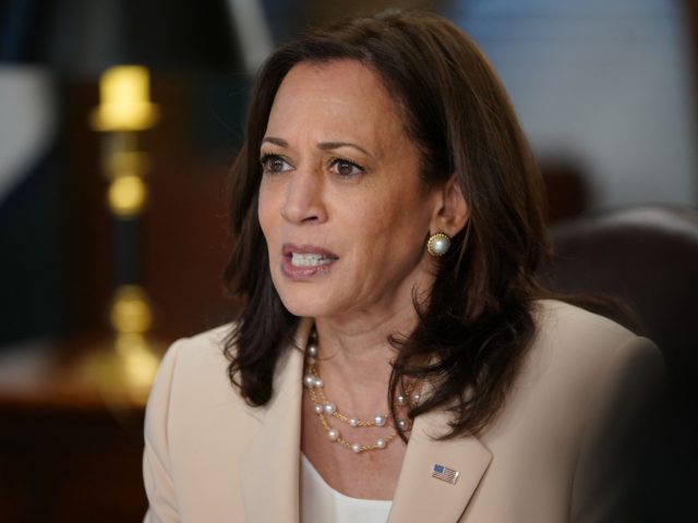 US Vice President Kamala Harris speaks on the anniversary of the Deferred Action for Childhood Arrivals program in the Ceremonial Office in the Eisenhower Executive Office Building, next to the White House, in Washington, DC on June 15, 2021. (Photo by MANDEL NGAN / AFP) (Photo by MANDEL NGAN/AFP via …