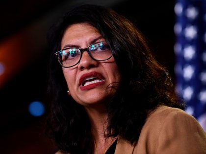 US Representative Rashida Tlaib (D-MI) speaks during a press conference, to address remarks made by US President Donald Trump earlier in the day, at the US Capitol in Washington, DC on July 15, 2019. - President Donald Trump stepped up his attacks on four progressive Democratic congresswomen, saying if they're …