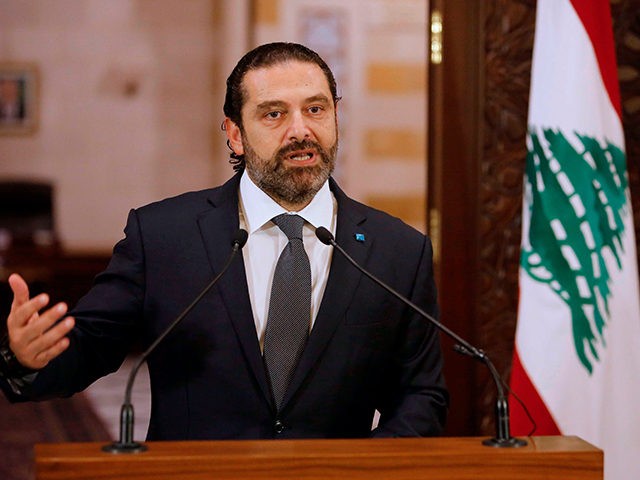 Lebanese Prime Minister Saad Hariri gives an address at the government headquarters in the