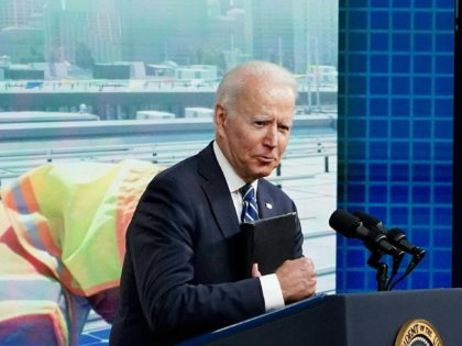 US President Joe Biden speaks on the June jobs report in the South Court Auditorium of the