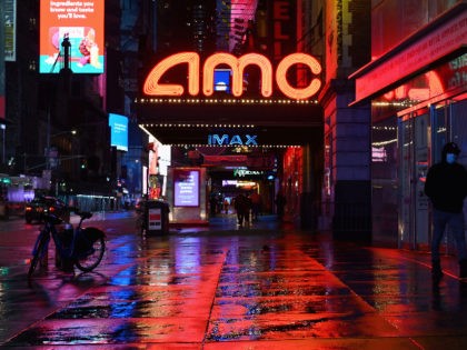 View of a closed AMC movie theater near Time Square on October 12, 2020 in New York City. - The Broadway League, a trade organisation representing producers and theater owners, announced that performances in New York City will be suspended through May 30, 2021 due to the coronavirus outbreak. (Photo …