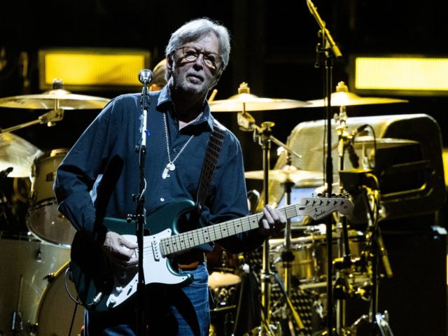 English singer-songwriter and guitarist Eric Clapton performs on stage during a concert at