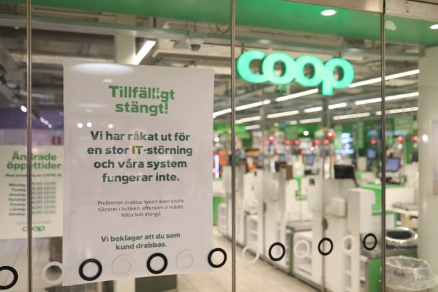A Coop supermarket in Sweden has a sign reading "Temporarliy closed - We have an IT-distur