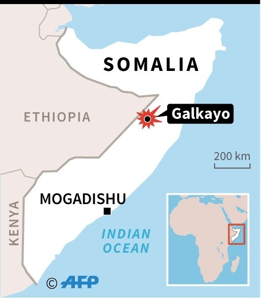 Map locating Galkayo in Somalia, where the US military conducted an air strike targeting A