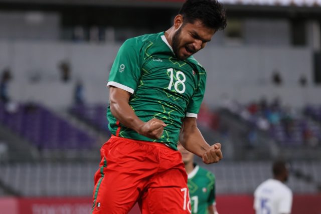 Aguirre celebrates after scoring Mexico's fourth goal
