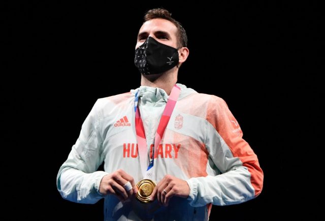 Hungary's Aron Szilagyi made Olympic fencing history with a third straight sabre title