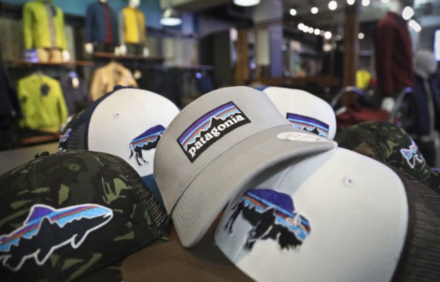 This photo shows the Patagonia logo on items in the brand section of a retail department s