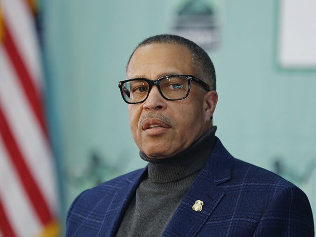 Detroit Police Chief James Craig, who was recently cleared to return to work after fighting his own COVID-19 diagnosis, addresses the media during Detroit Mayor Mike Duggan's daily press briefing on the coronavirus, Thursday, April 16, 2020, in Detroit. (AP Photo/Carlos Osorio)