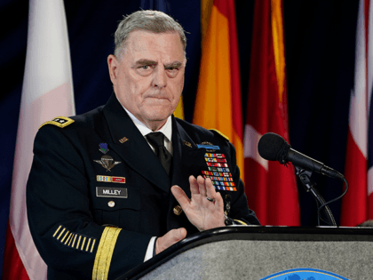 Chairman of the Joint Chiefs of Staff, Gen. Mark Milley, at podium, speaks during a ceremo