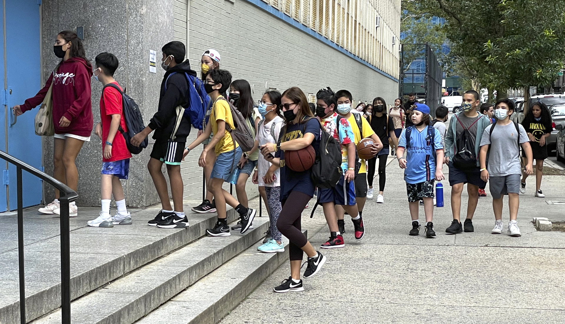 Photo by: STRF/STAR MAX/IPx 2021 8/5/21 As Delta variant spreads, children get ready to return to school. STAR MAX Photo: 8/5/21 Students at the Simon Baruch School in Manhattan.
