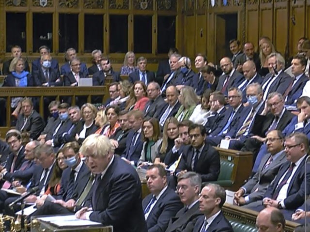 Britain's Prime Minister Boris Johnson speaks during the debate on the situation in A