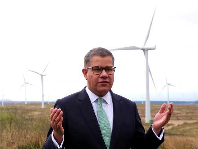 GLASGOW, SCOTLAND - MAY 14: COP26 President Alok Sharma rehearses a speech at Whitelee Windfarm, with six months to go until the U.N. Climate Change Conference, on May 14, 2021 near Glasgow, Scotland. (Photo by Russell Cheyne - WPA Pool/Getty Images)