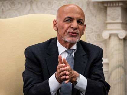 WASHINGTON, DC - JUNE 25: Afghanistan President Ashraf Ghani makes brief remarks during a meeting with U.S. President Joe Biden and Dr. Abdullah Abdullah, Chairman of the High Council for National Reconciliation, in the Oval Office at the White House June 25, 2021 in Washington, DC. Biden announced in April …