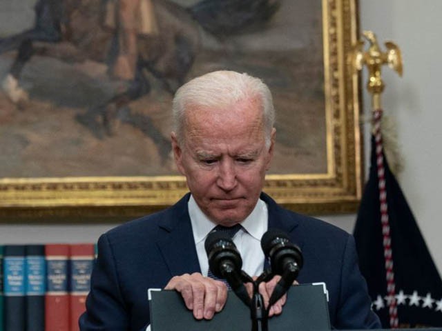 US President Joe Biden speaks during an update on the situation in Afghanistan and the effects of Tropical Storm Henri in the Roosevelt Room of the White House in Washington, DC on August 22, 2021. (Photo by ANDREW CABALLERO-REYNOLDS / AFP) (Photo by ANDREW CABALLERO-REYNOLDS/AFP via Getty Images)
