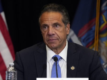 New York Gov. Andrew Cuomo speaks during a news conference at New York’s Yankee Stadium, Monday, July 26, 2021. (AP Photo/Richard Drew)