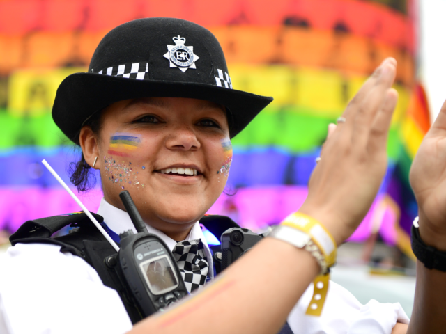 LONDON, ENGLAND - JULY 06: A police woman during Pride in London 2019 at Piccadilly Circus on July 06, 2019 in London, England. (Photo by Chris J Ratcliffe/Getty Images for Pride in London)