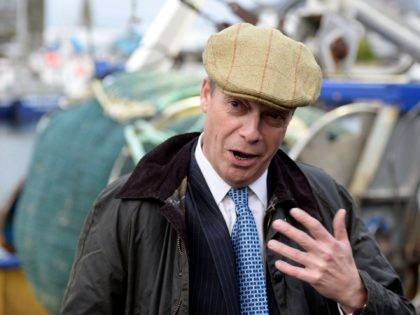 PLYMOUTH, ENGLAND - NOVEMBER 25: Brexit Party leader Nigel Farage visits Plymouth Fisheries at Sutton Harbour on November 25, 2019 in Plymouth, England. (Photo by Finnbarr Webster/Getty Images)