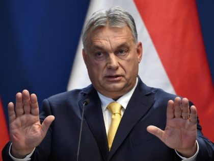 Hungarian Prime Minister Viktor Orban gestures during his traditional new year press confe
