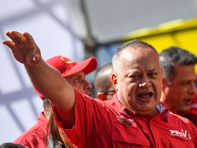 The president of the Constituent Assembly Diosdado Cabello gestures during a rally commemorating the 31st anniversary of a deadly popular revolt, also known as El Caracazo, in Caracas, on February 27, 2020. (Photo by Federico PARRA / AFP) (Photo by FEDERICO PARRA/AFP via Getty Images)